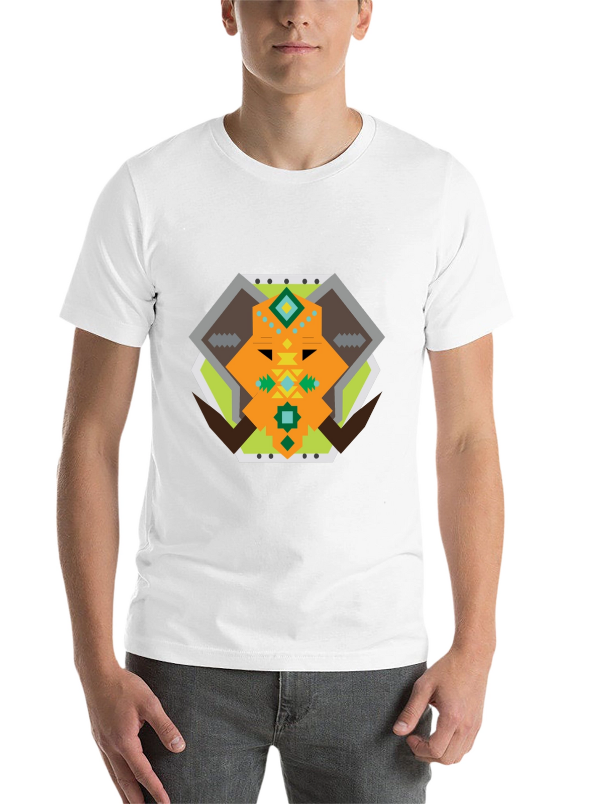 Geometric Bull Graphic Tee - Black Cotton T-Shirt