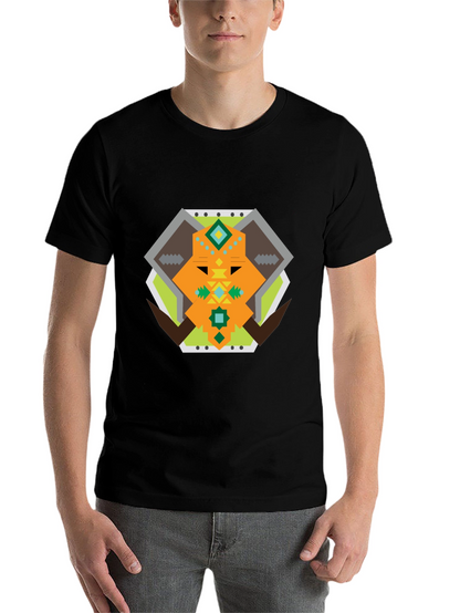Geometric Bull Graphic Tee - Black Cotton T-Shirt