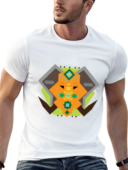 Geometric Bull Graphic Tee - Black Cotton T-Shirt