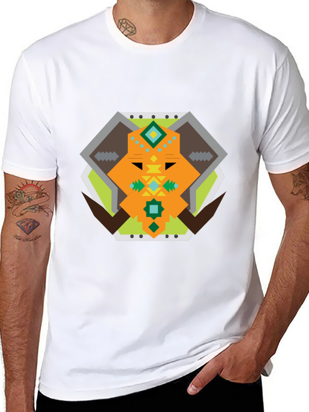 Geometric Bull Graphic Tee - Black Cotton T-Shirt