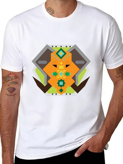 Geometric Bull Graphic Tee - Black Cotton T-Shirt