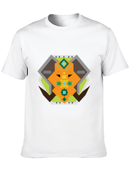Geometric Bull Graphic Tee - Black Cotton T-Shirt