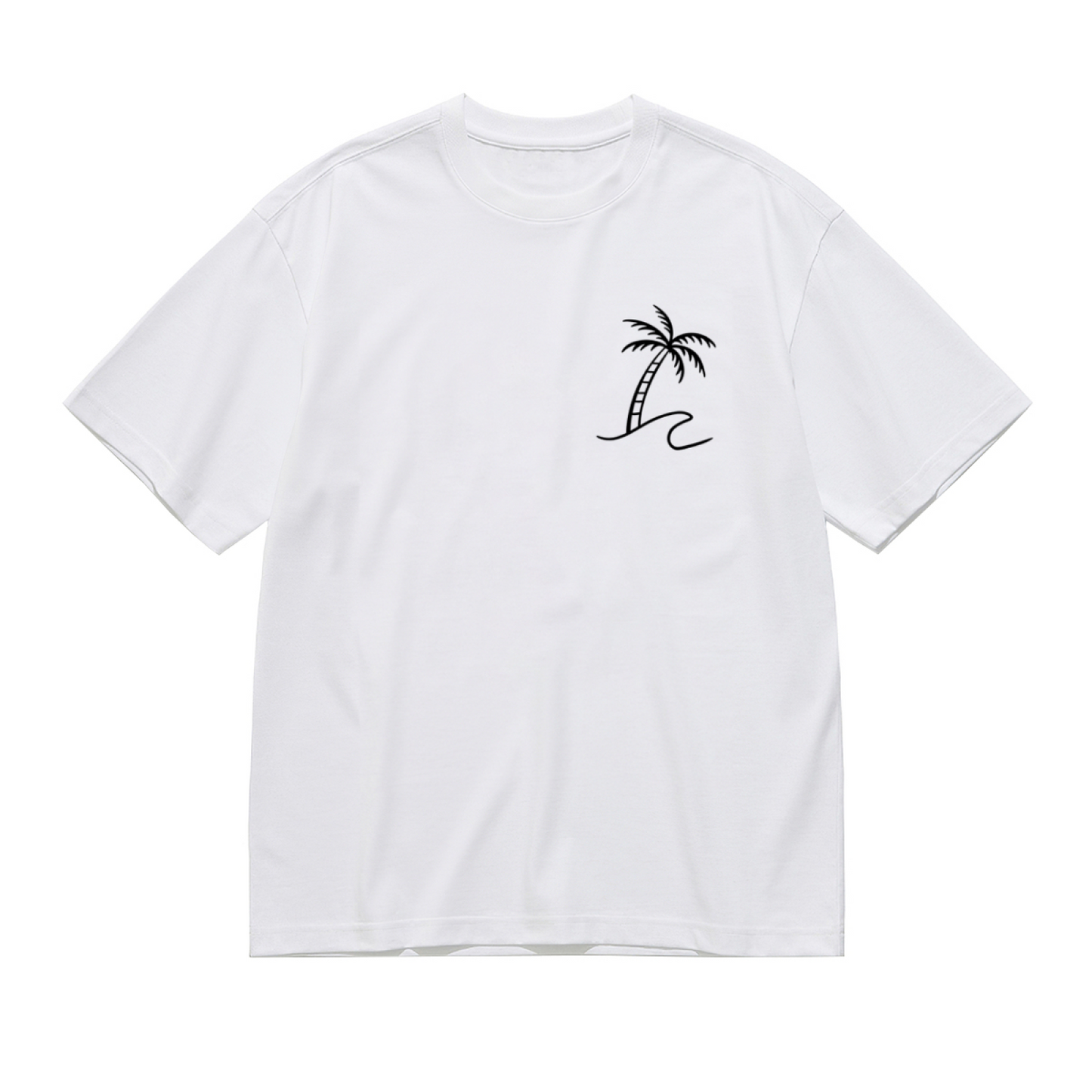 Minimalist Palm Tree Ocean Line Chest Print Plus Size Women Graphic Tee