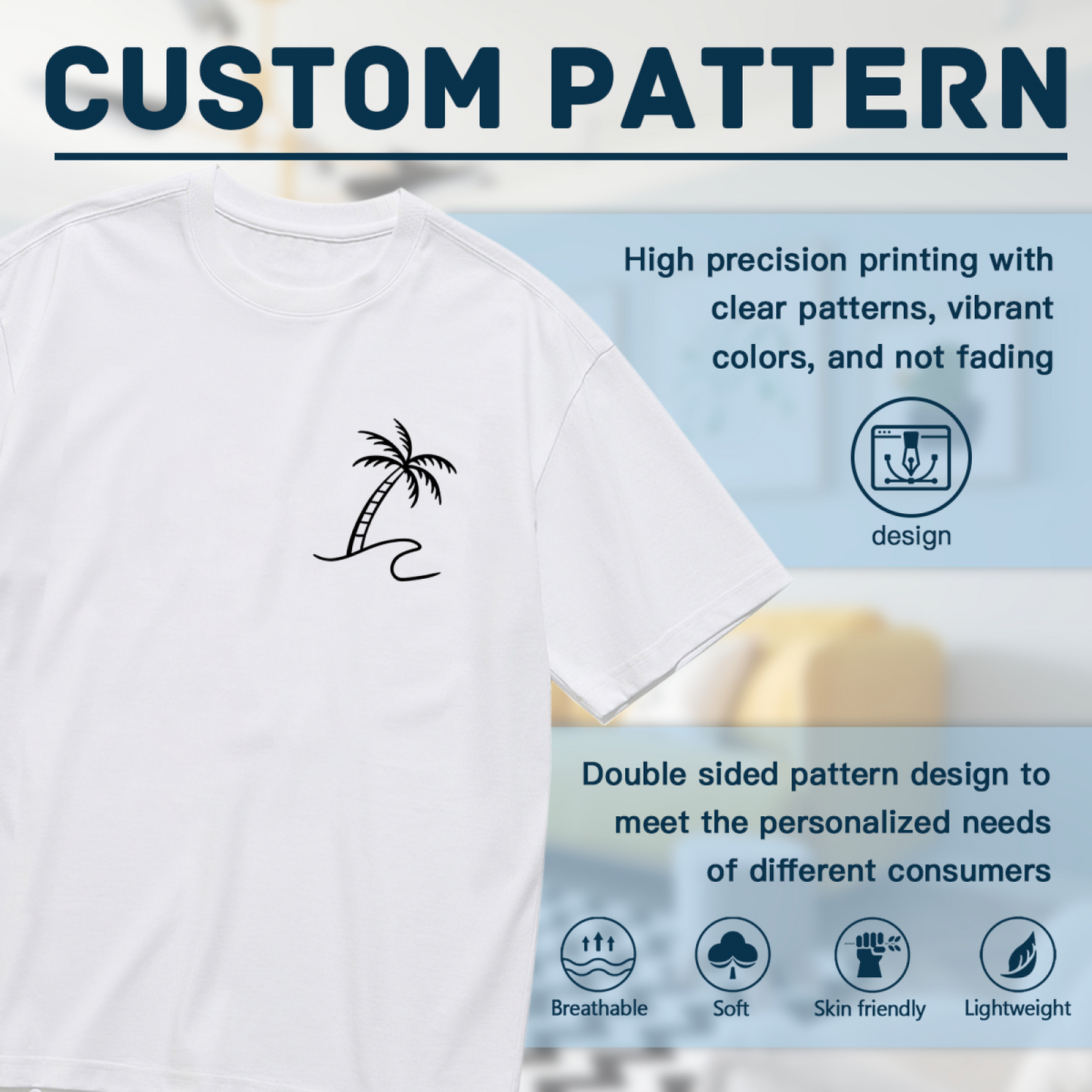 Minimalist Palm Tree Ocean Line Chest Print Plus Size Women Graphic Tee