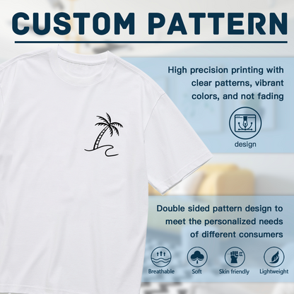 Minimalist Palm Tree Ocean Line Chest Print Plus Size Women Graphic Tee