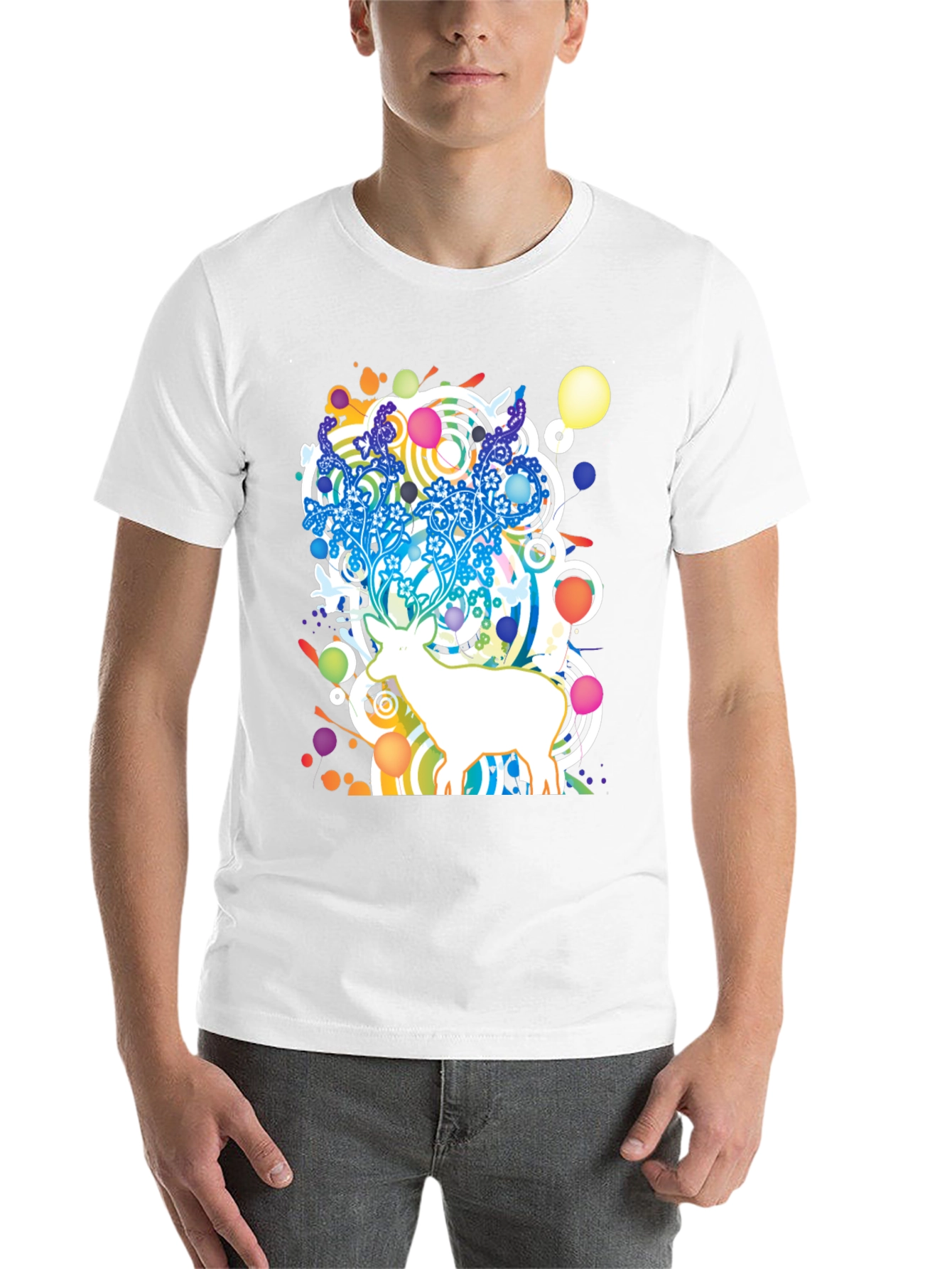 Abstract Deer Graphic Black T-Shirt