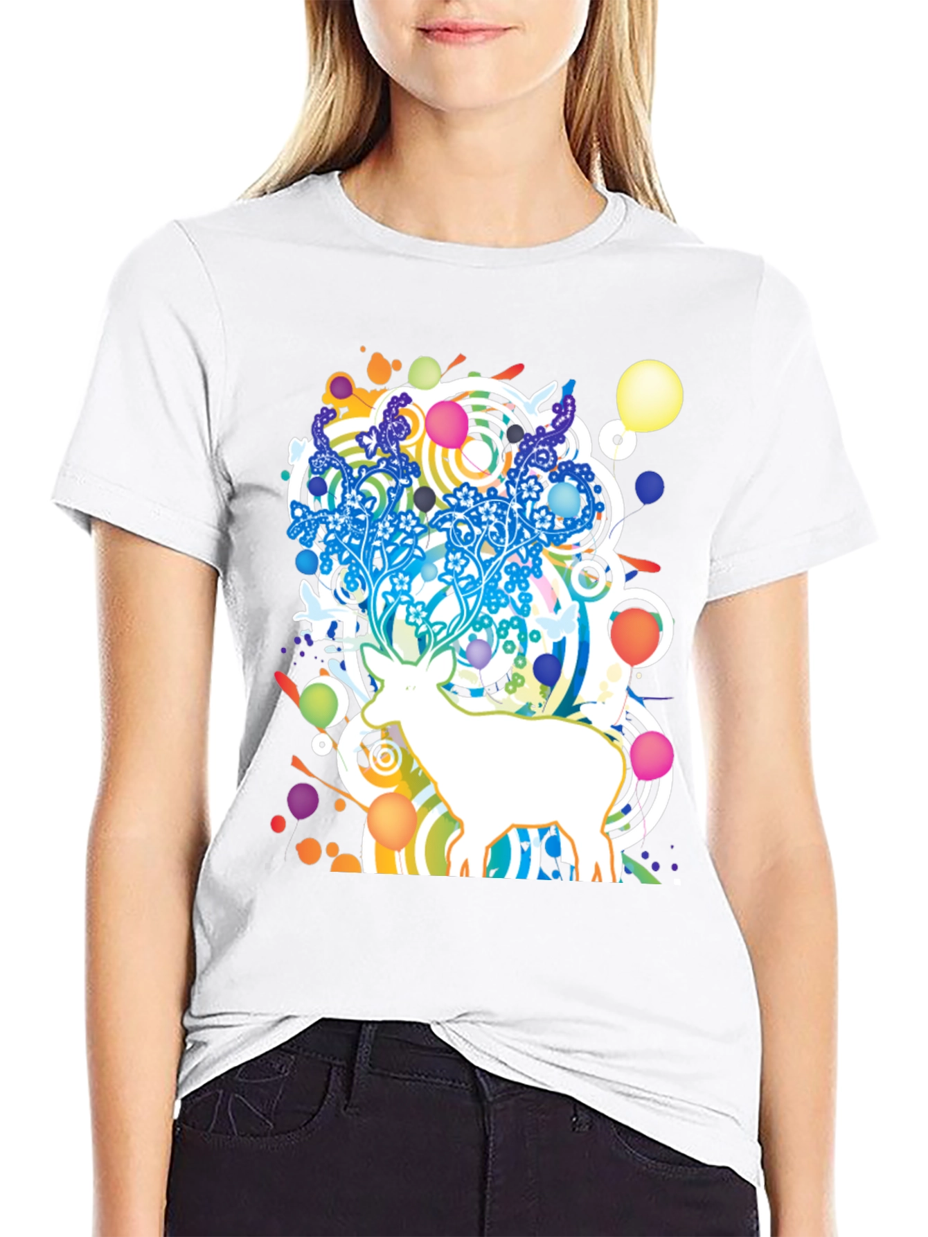 Abstract Deer Graphic Black T-Shirt
