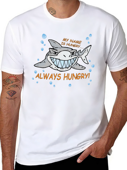 Always Hungry Shark Graphic Print Black T-Shirt