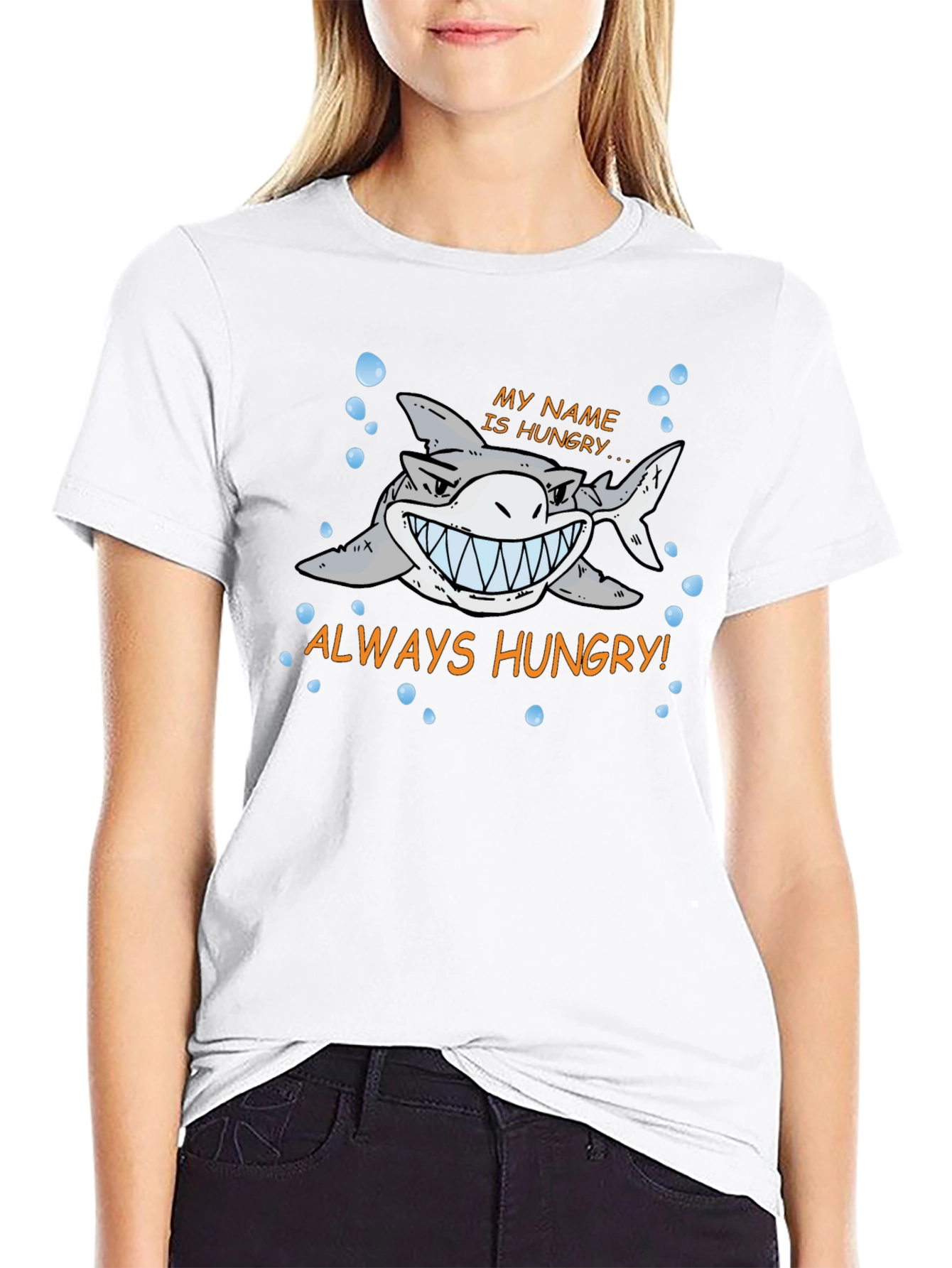 Always Hungry Shark Graphic Print Black T-Shirt