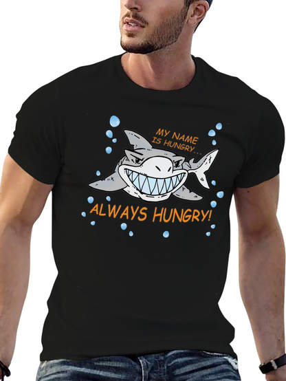 Always Hungry Shark Graphic Print Black T-Shirt