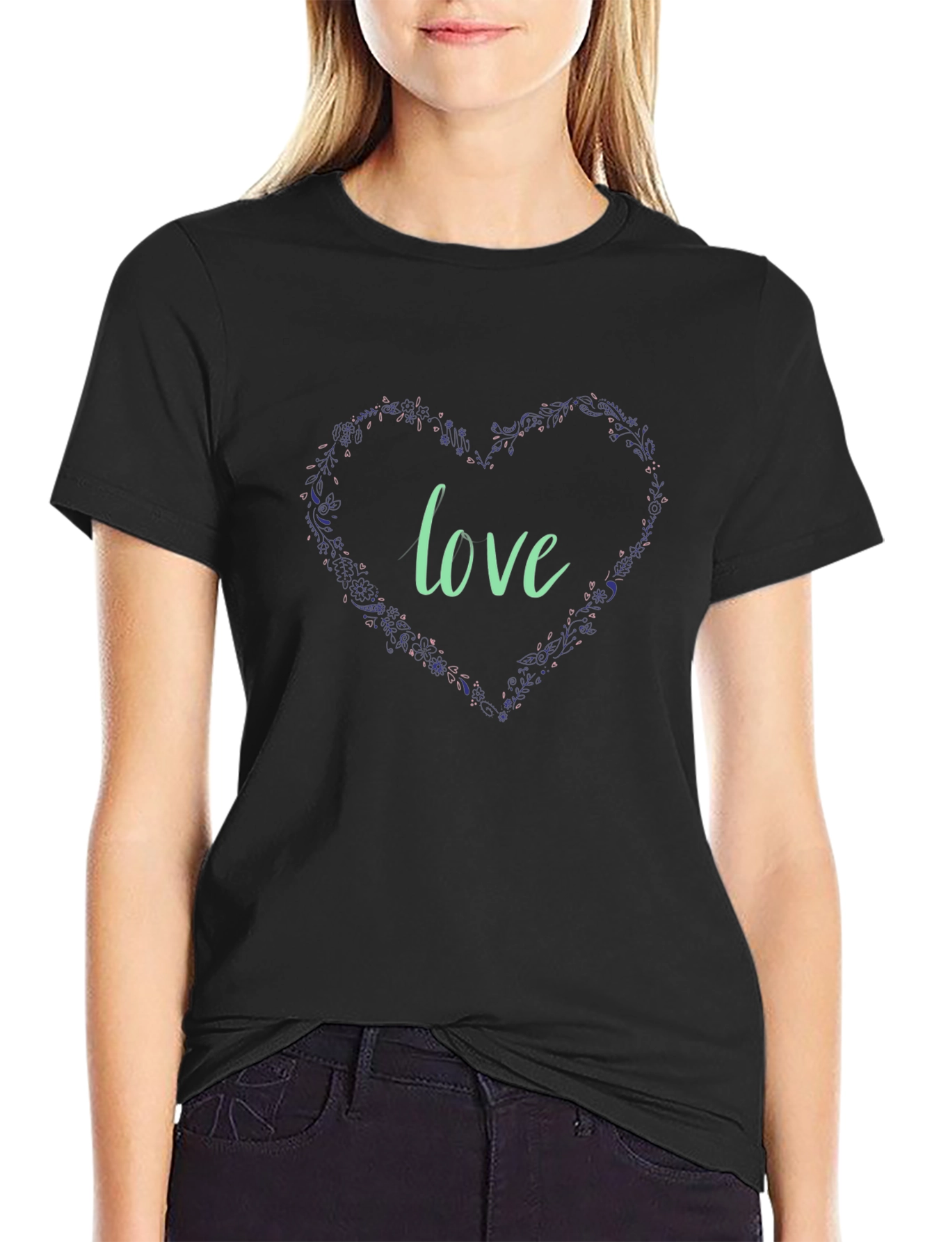 Love Heart Graphic Black T-Shirt