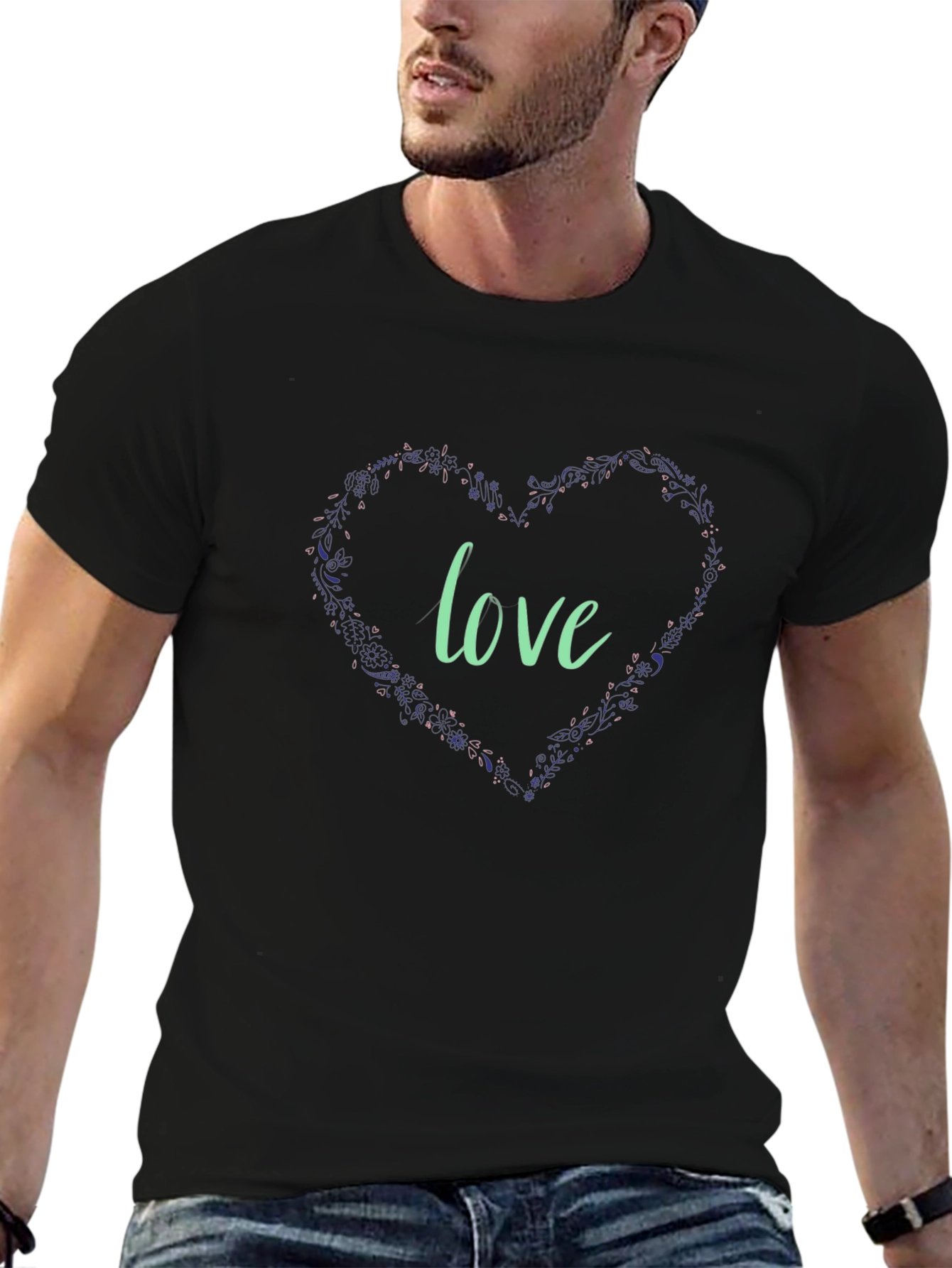 Love Heart Graphic Black T-Shirt
