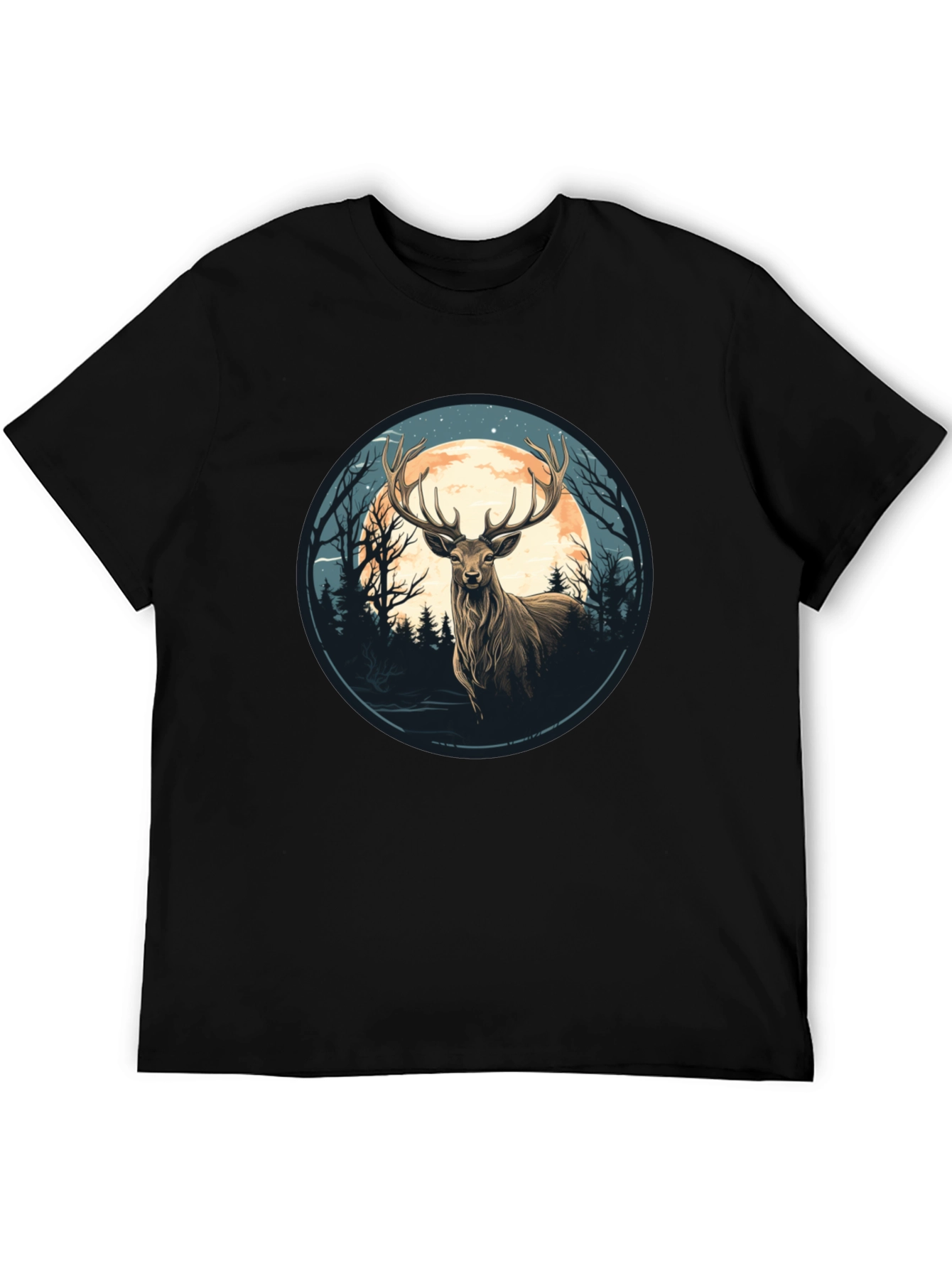 Deer Moon Graphic Tee - Nature Inspired Black T-Shirt