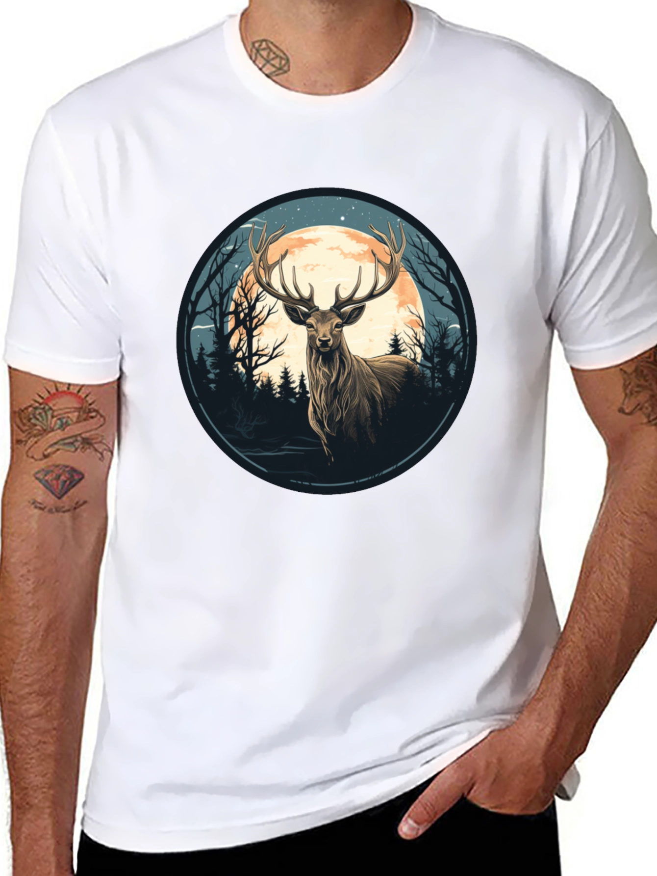 Deer Moon Graphic Tee - Nature Inspired Black T-Shirt