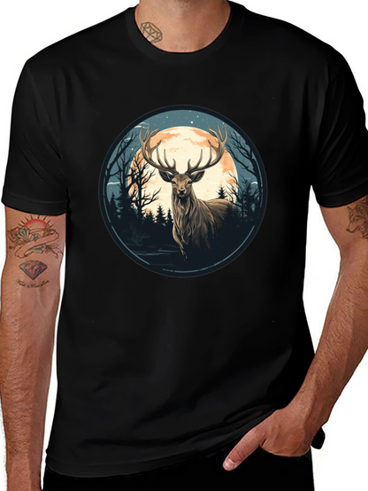 Deer Moon Graphic Tee - Nature Inspired Black T-Shirt