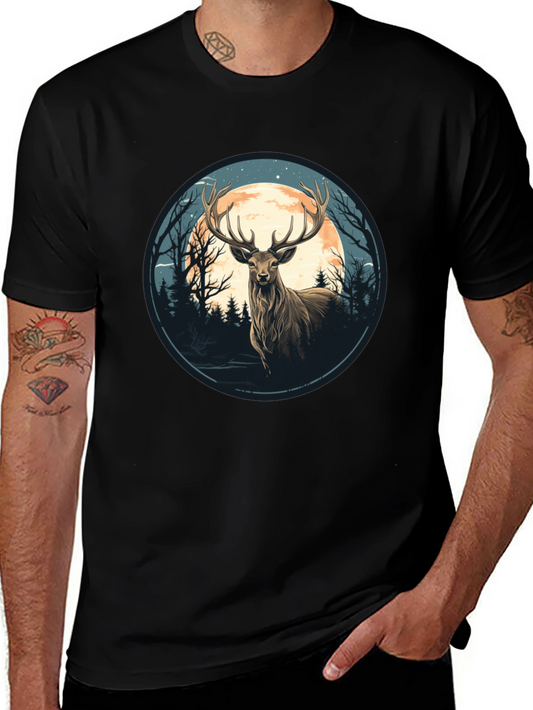 Deer Moon Graphic Tee - Nature Inspired Black T-Shirt