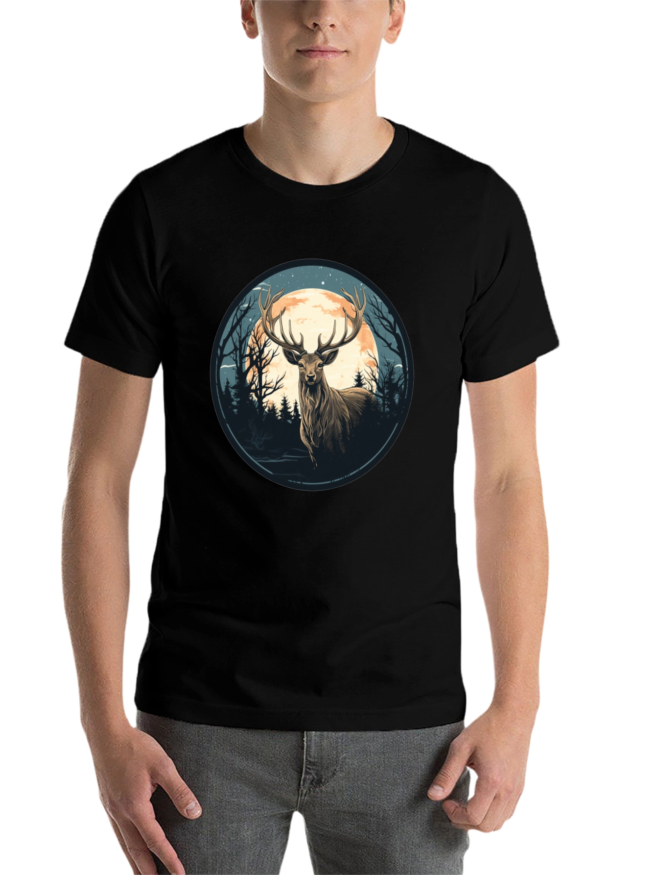 Deer Moon Graphic Tee - Nature Inspired Black T-Shirt