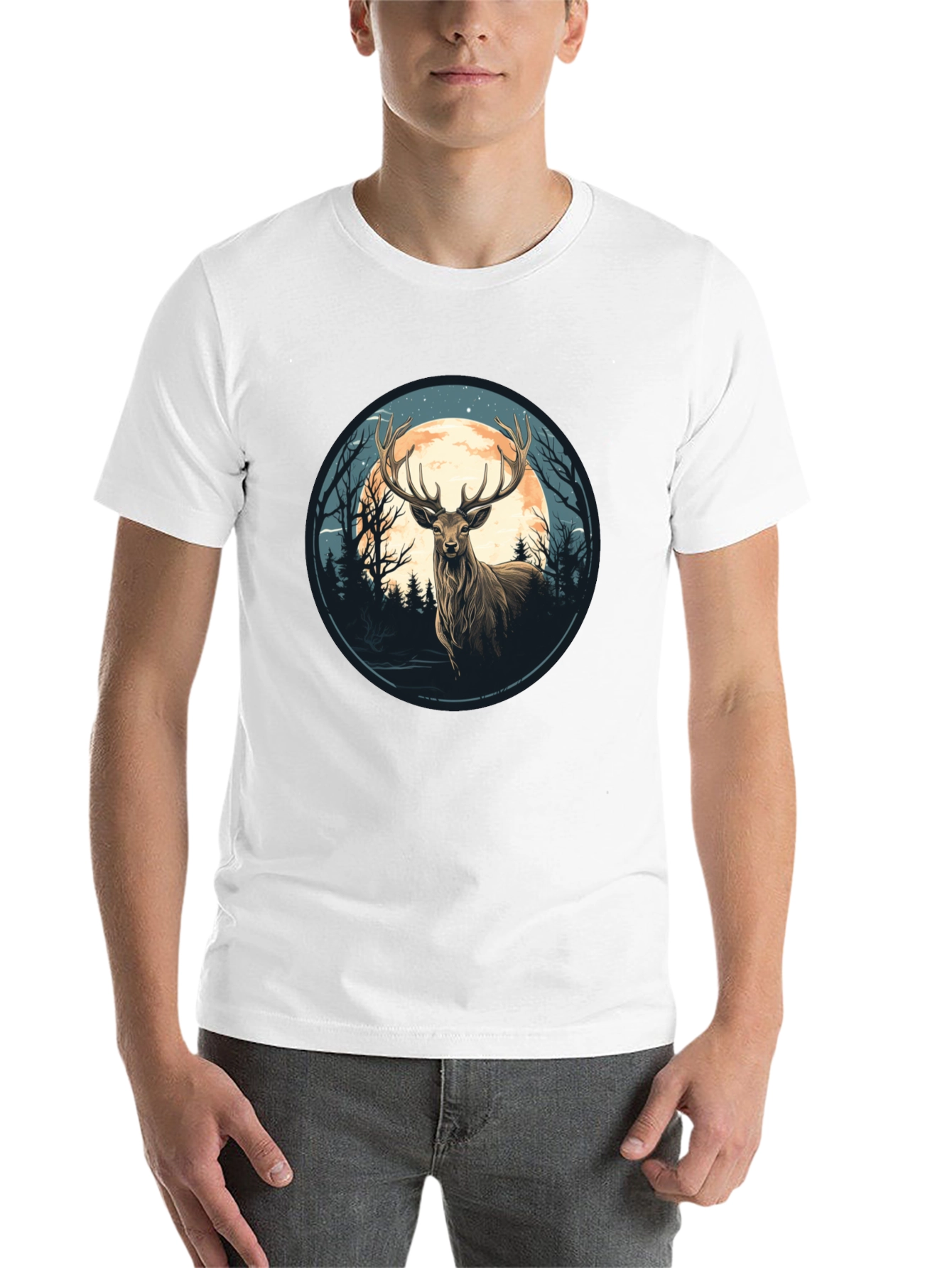 Deer Moon Graphic Tee - Nature Inspired Black T-Shirt
