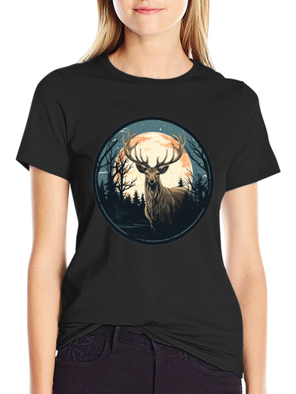 Deer Moon Graphic Tee - Nature Inspired Black T-Shirt