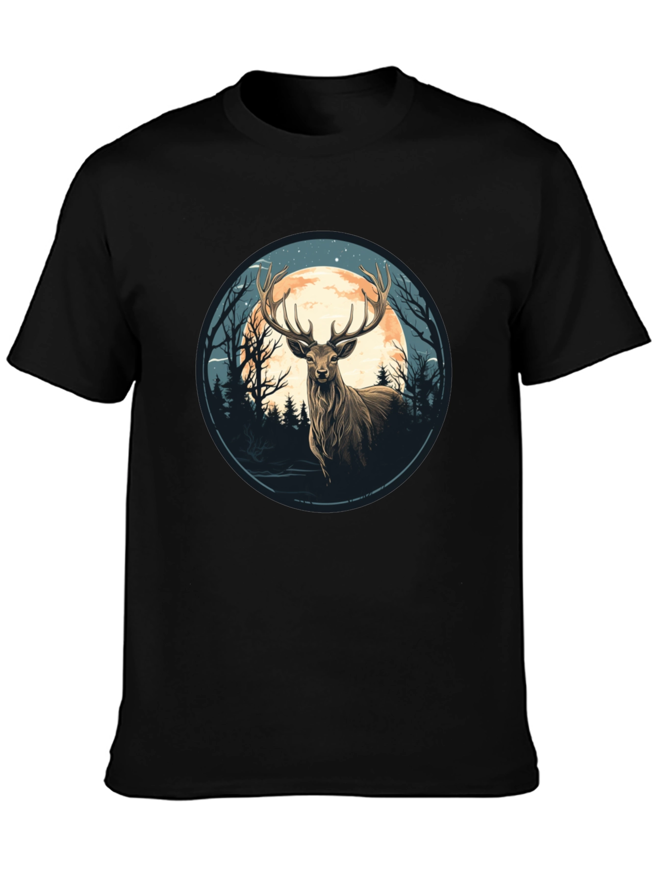 Deer Moon Graphic Tee - Nature Inspired Black T-Shirt