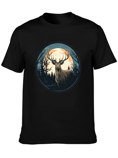 Deer Moon Graphic Tee - Nature Inspired Black T-Shirt