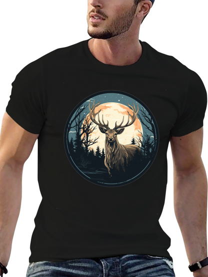 Deer Moon Graphic Tee - Nature Inspired Black T-Shirt