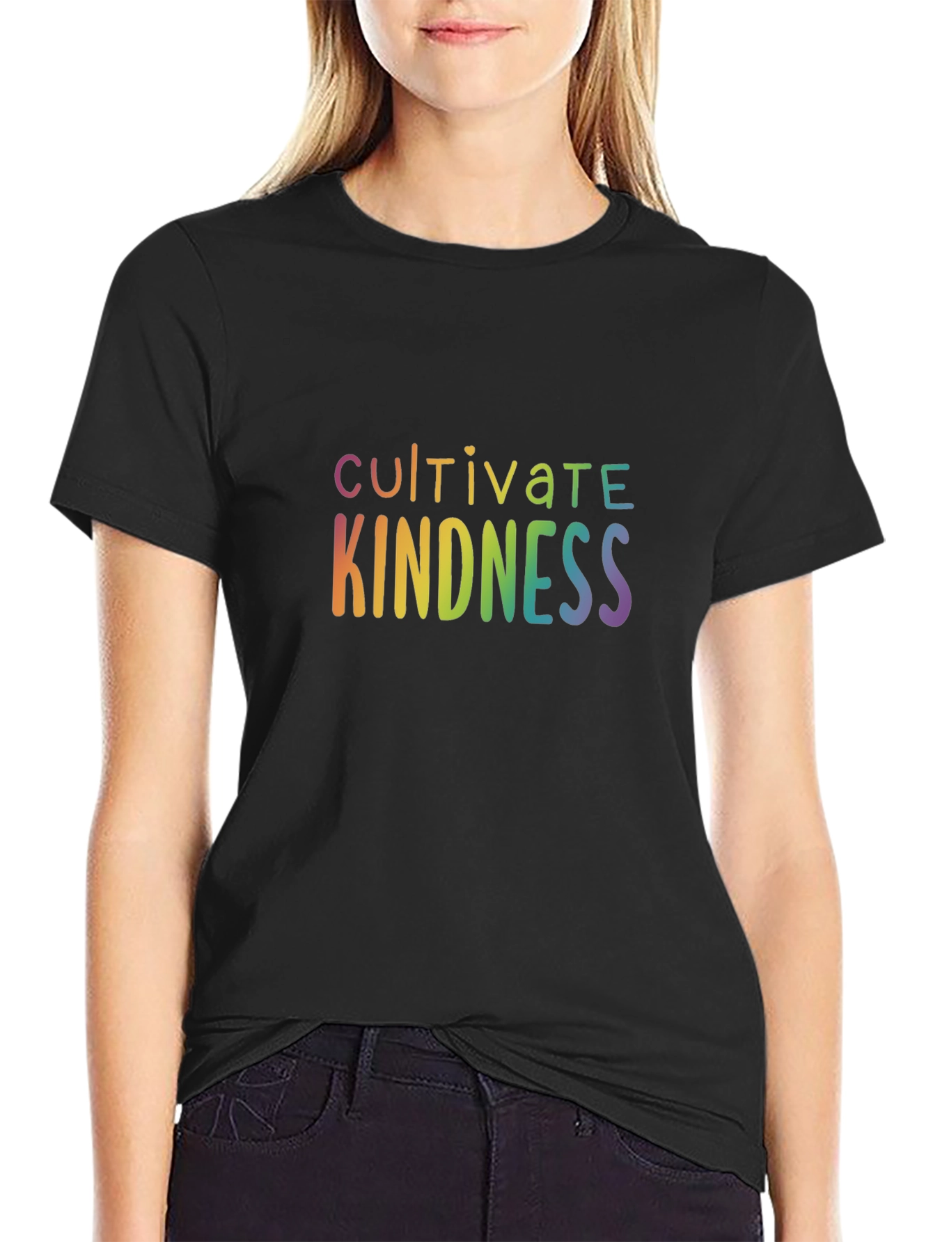 Cultivate Kindness Rainbow Graphic Black T-Shirt