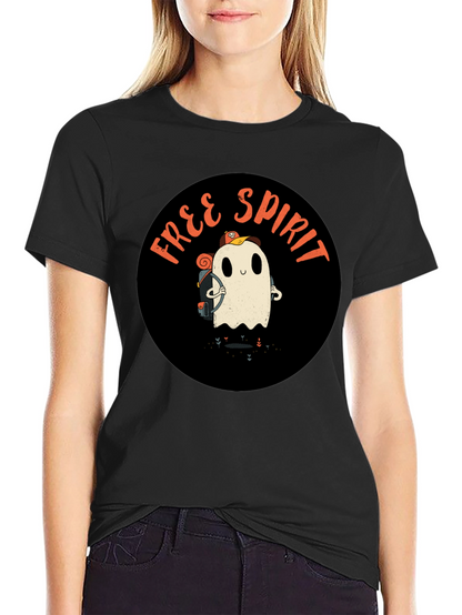 Free Spirit Ghost Graphic Tee - Black Cotton T-Shirt