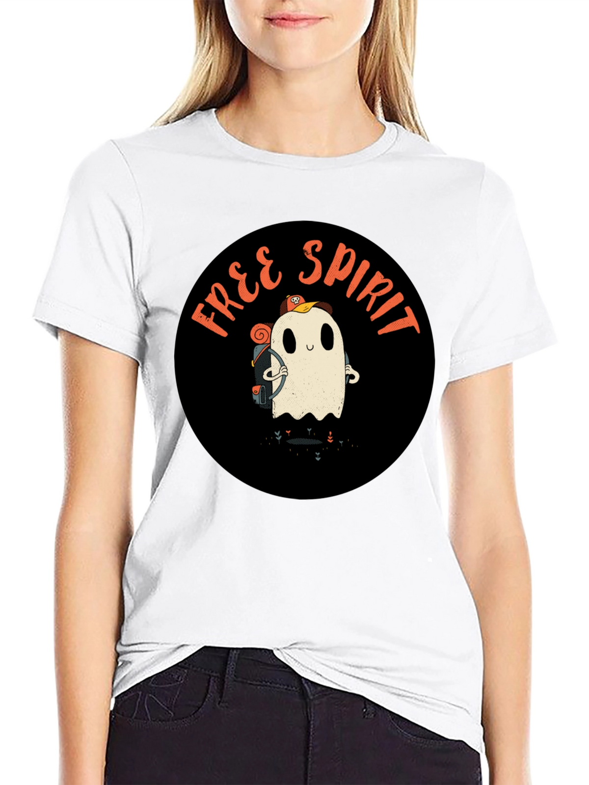Free Spirit Ghost Graphic Tee - Black Cotton T-Shirt