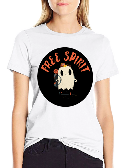 Free Spirit Ghost Graphic Tee - Black Cotton T-Shirt