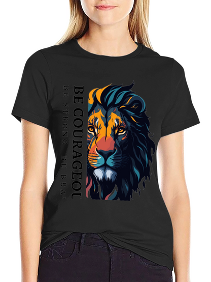 Be Courageous Lion Graphic T-Shirt - Black