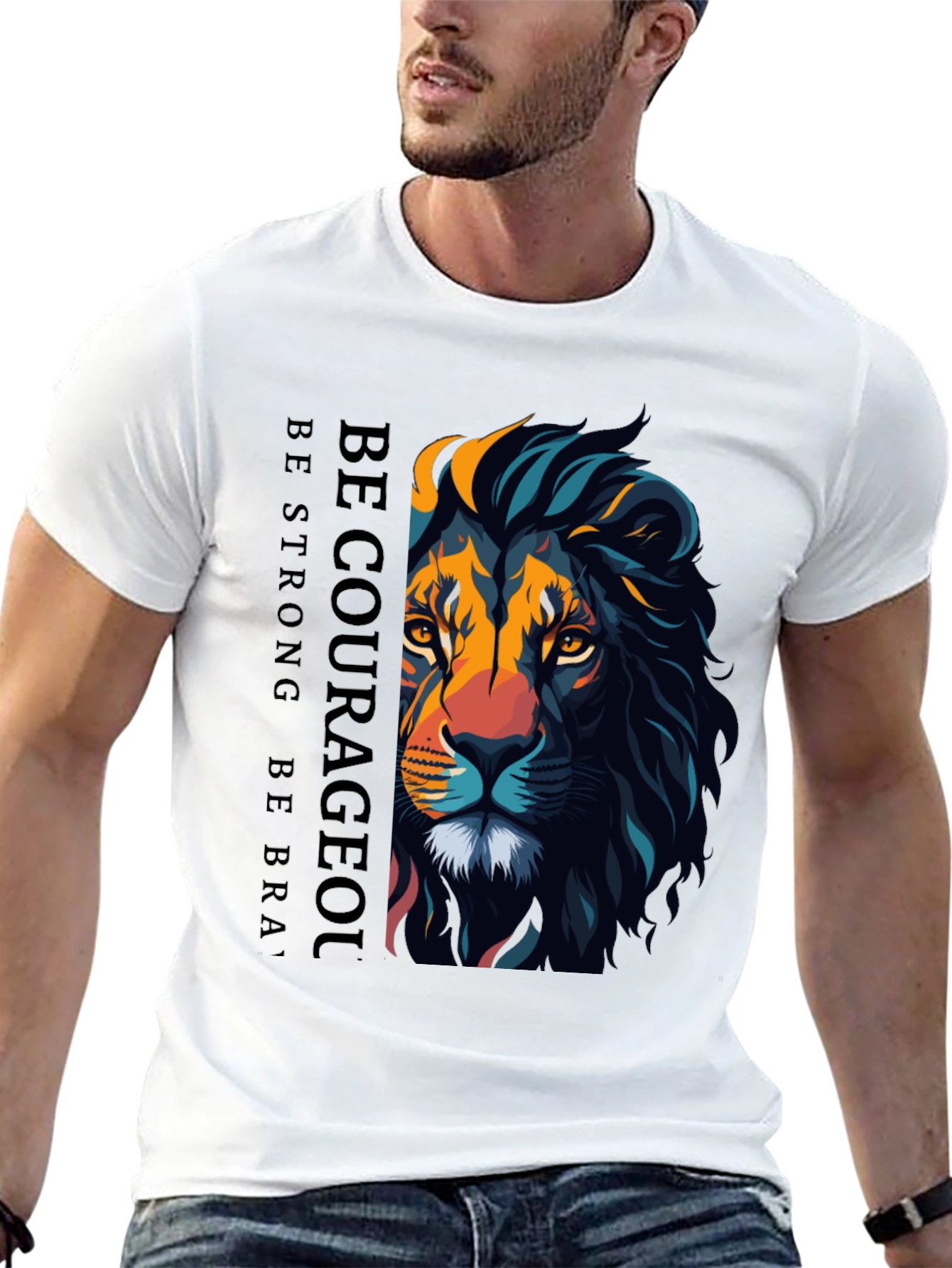 Be Courageous Lion Graphic T-Shirt - Black