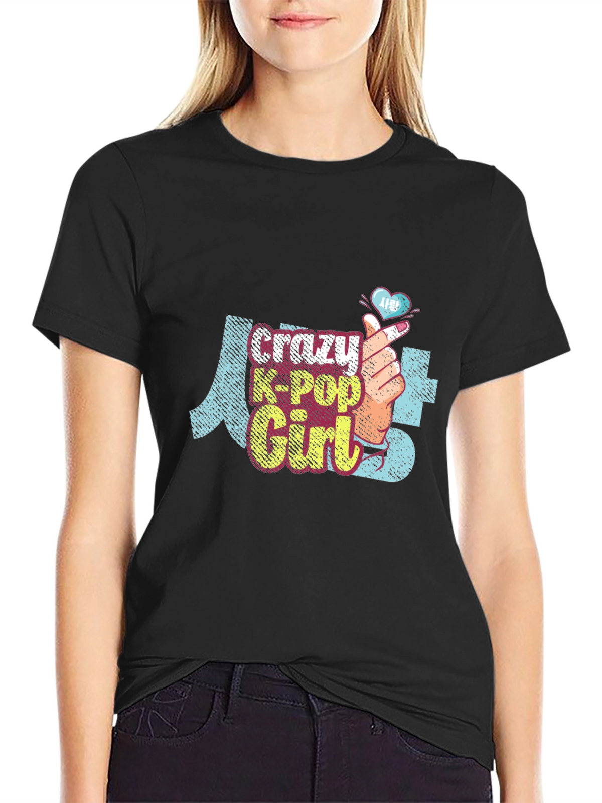 Crazy K-Pop Girl Graphic Tee Shirt