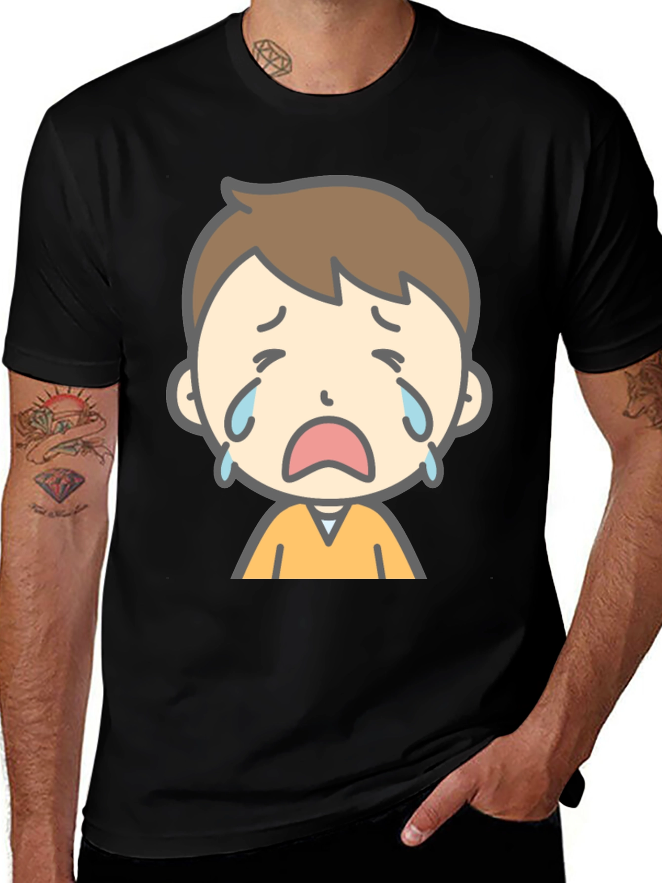 Sad Cartoon Boy Graphic T-Shirt