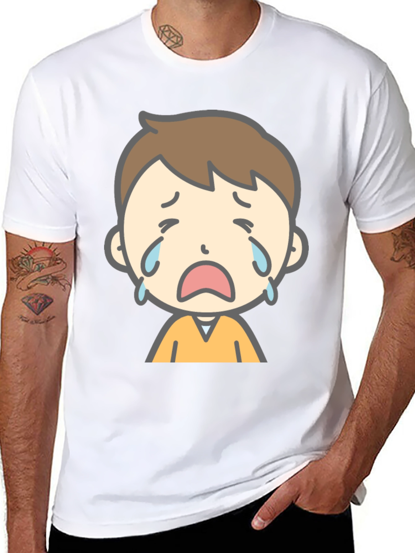 Sad Cartoon Boy Graphic T-Shirt