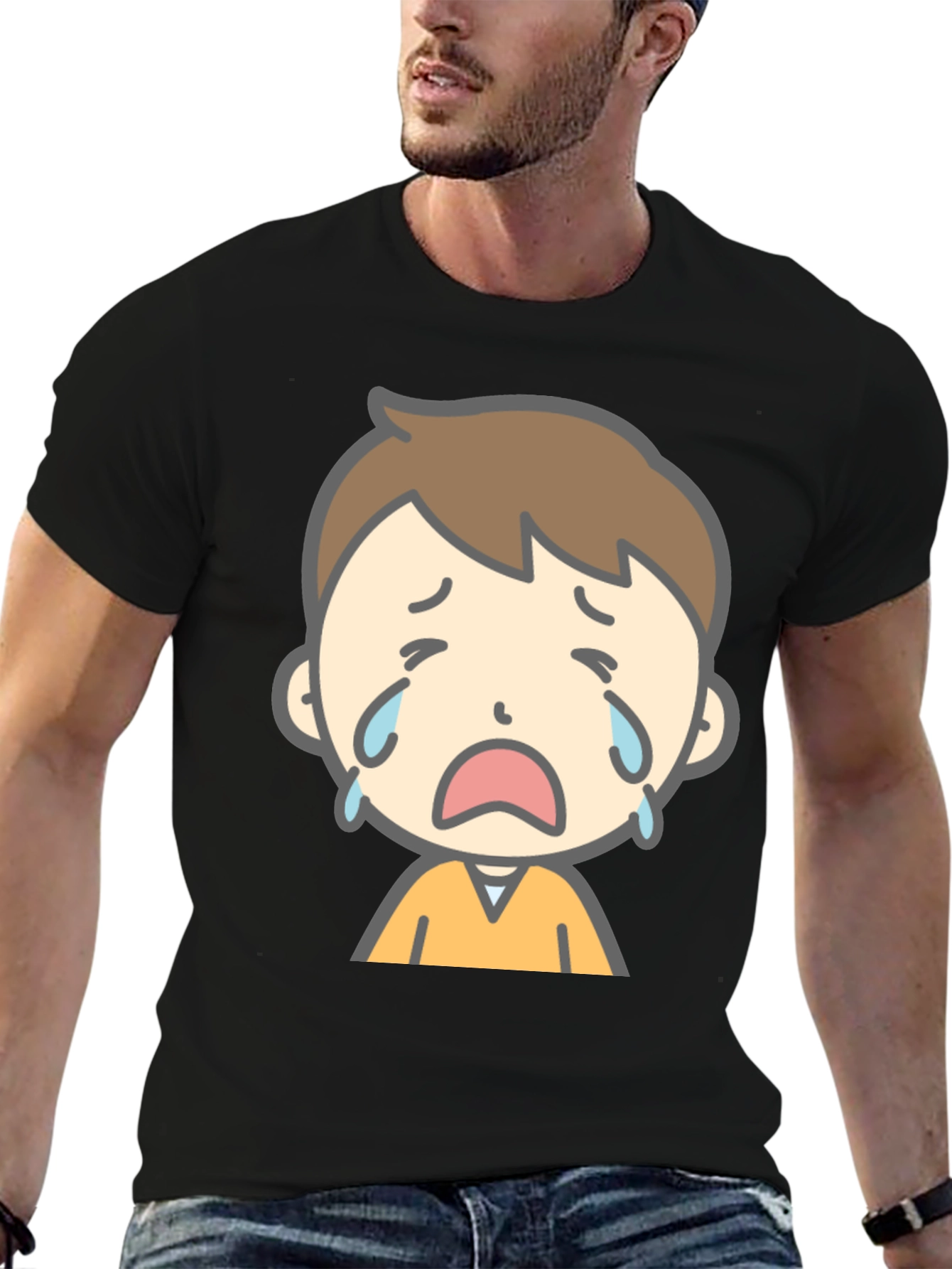 Sad Cartoon Boy Graphic T-Shirt