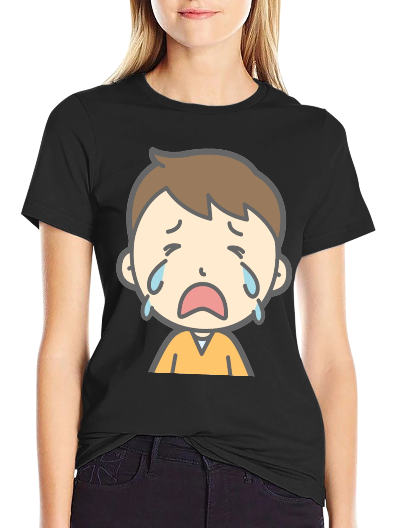 Sad Cartoon Boy Graphic T-Shirt