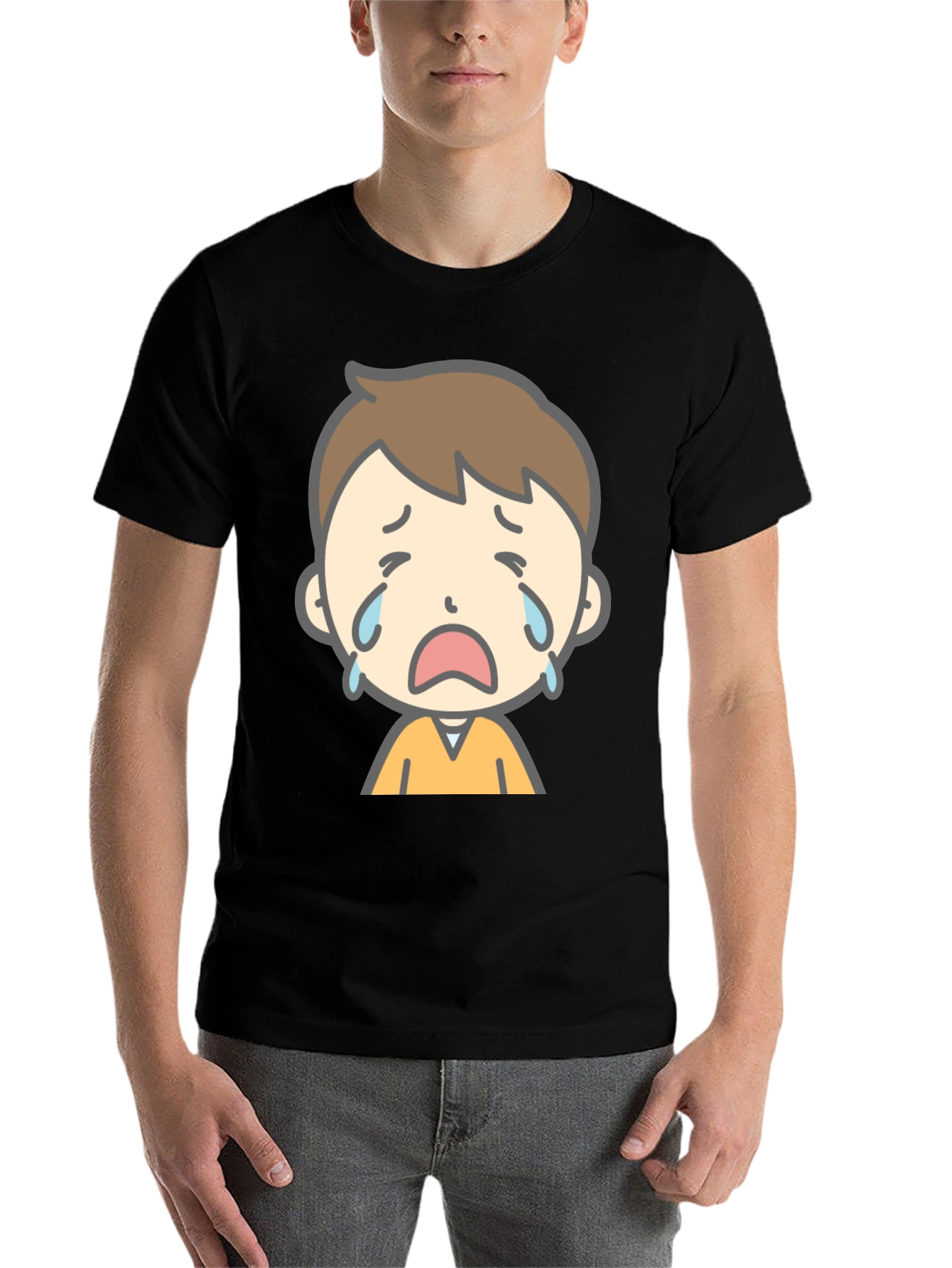 Sad Cartoon Boy Graphic T-Shirt