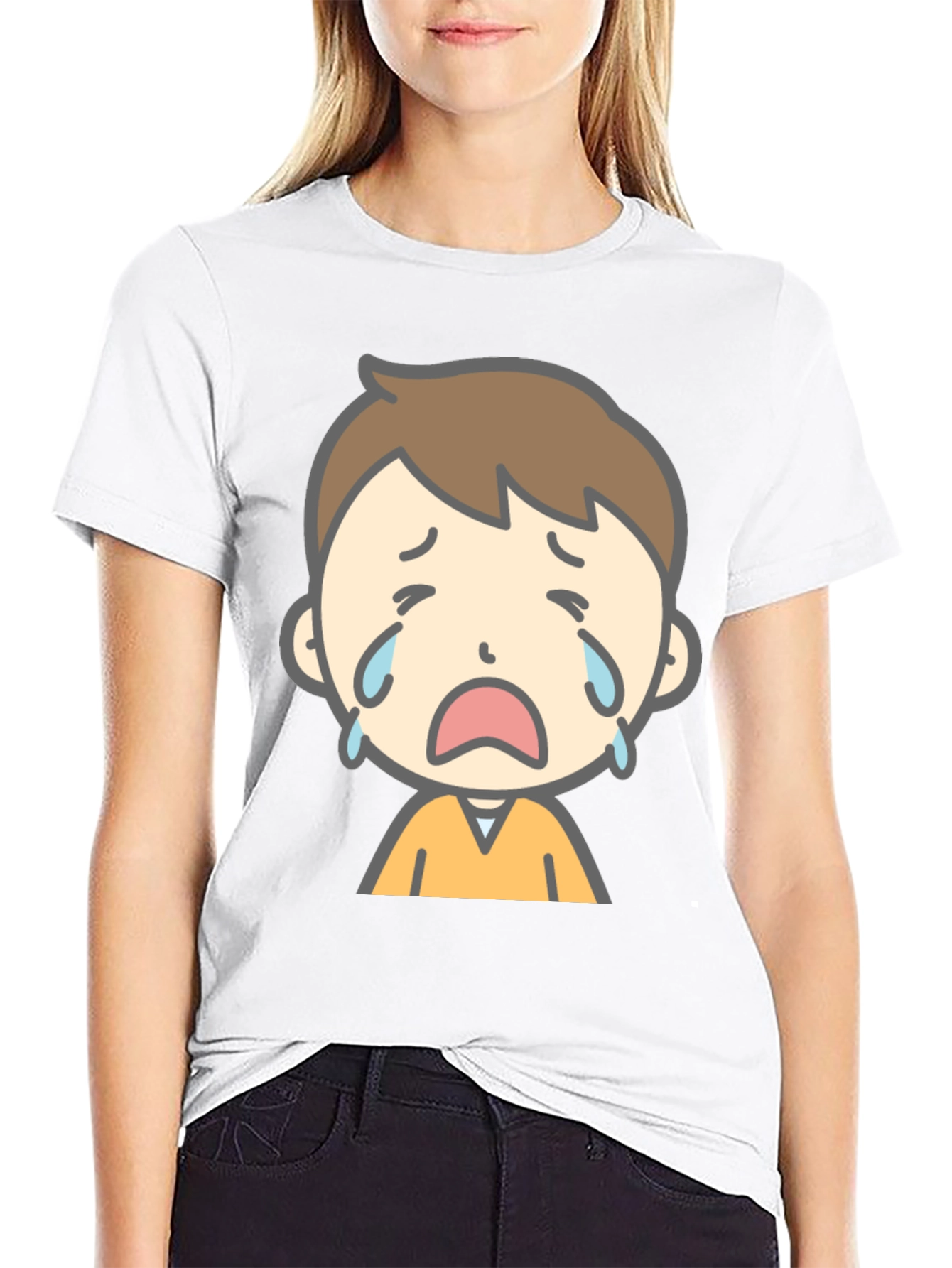 Sad Cartoon Boy Graphic T-Shirt