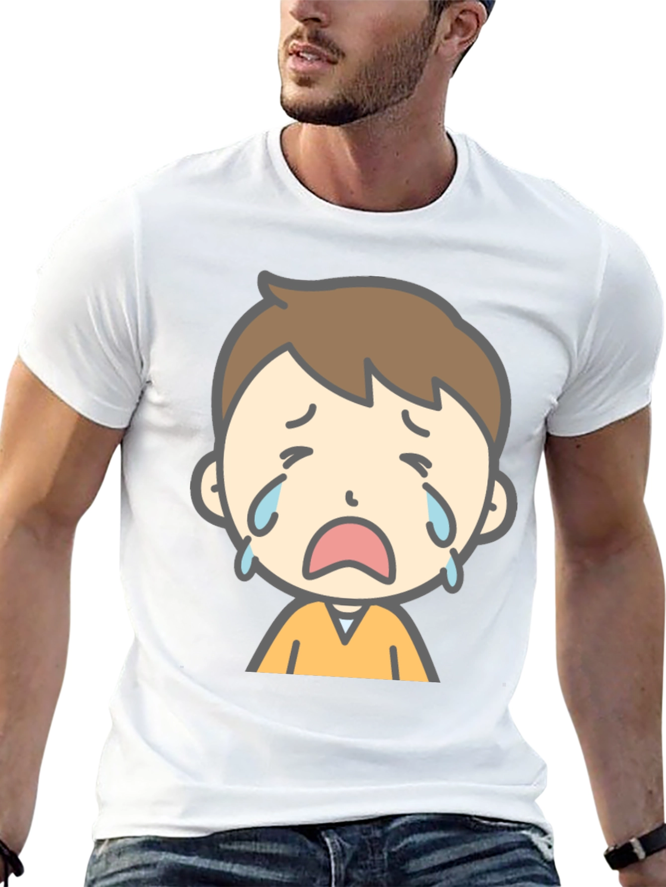 Sad Cartoon Boy Graphic T-Shirt