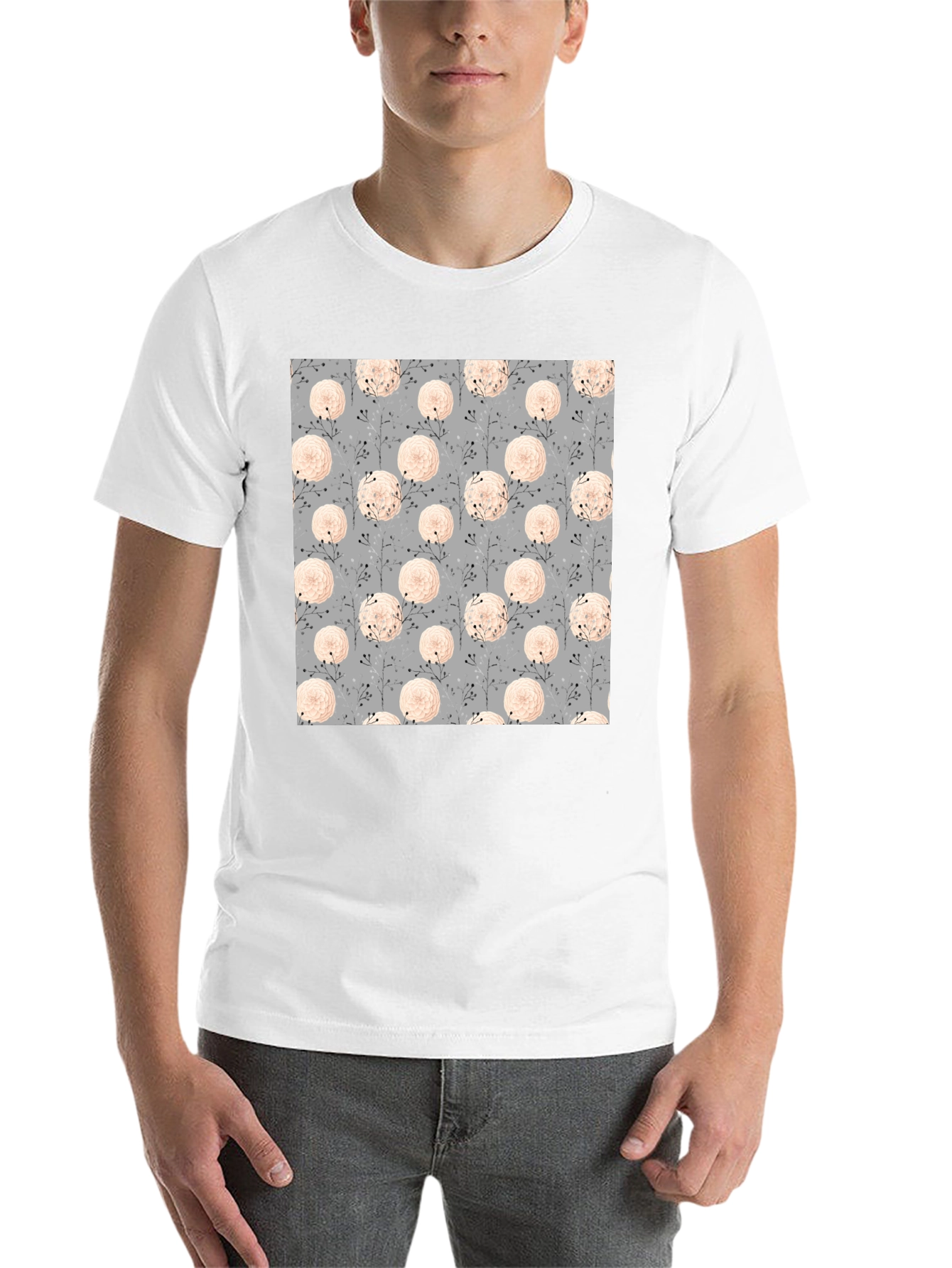 Floral Pattern Black Tee for Men