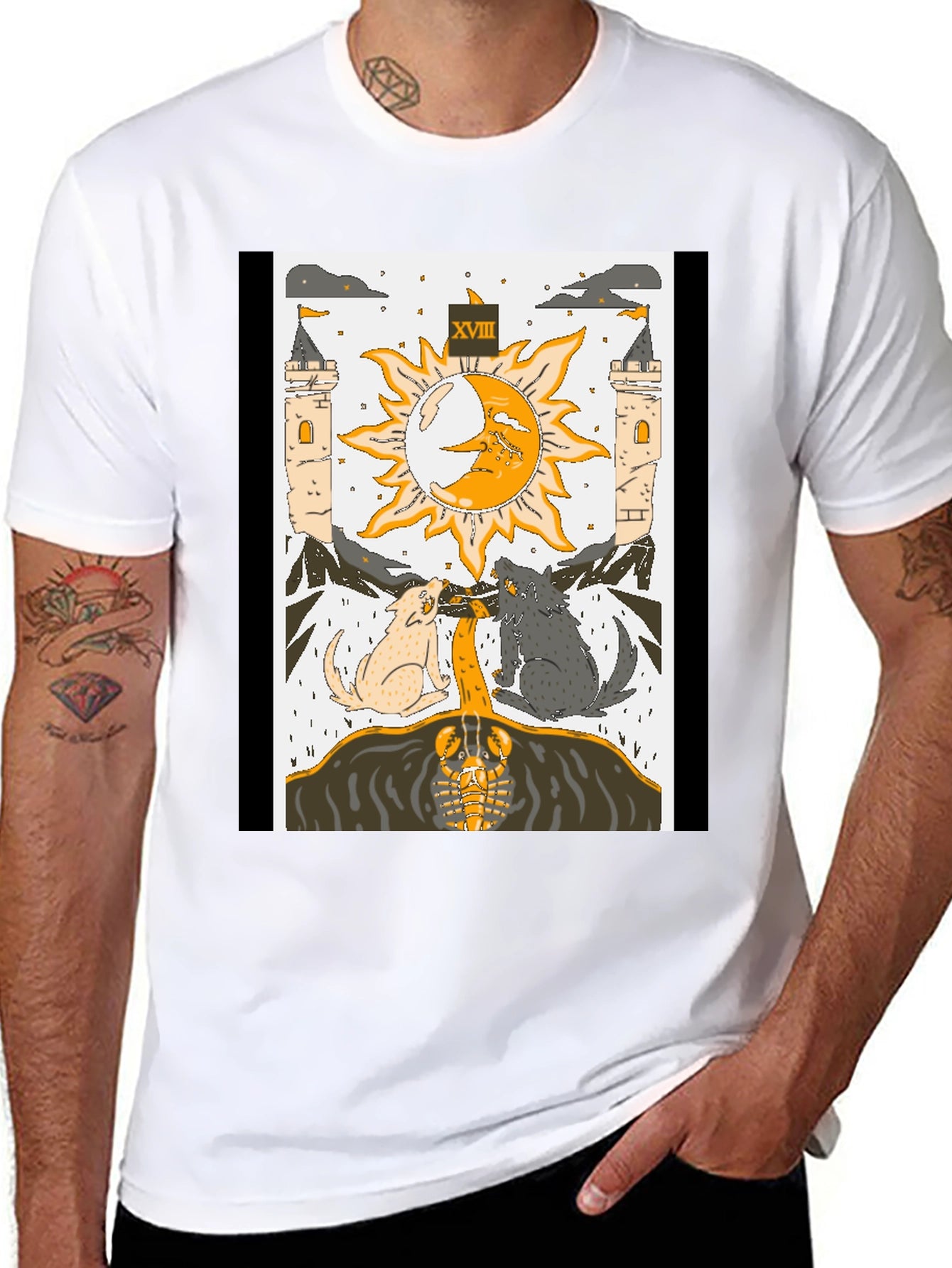 Moon Tarot Card T-Shirt - Lunar Wolves Design