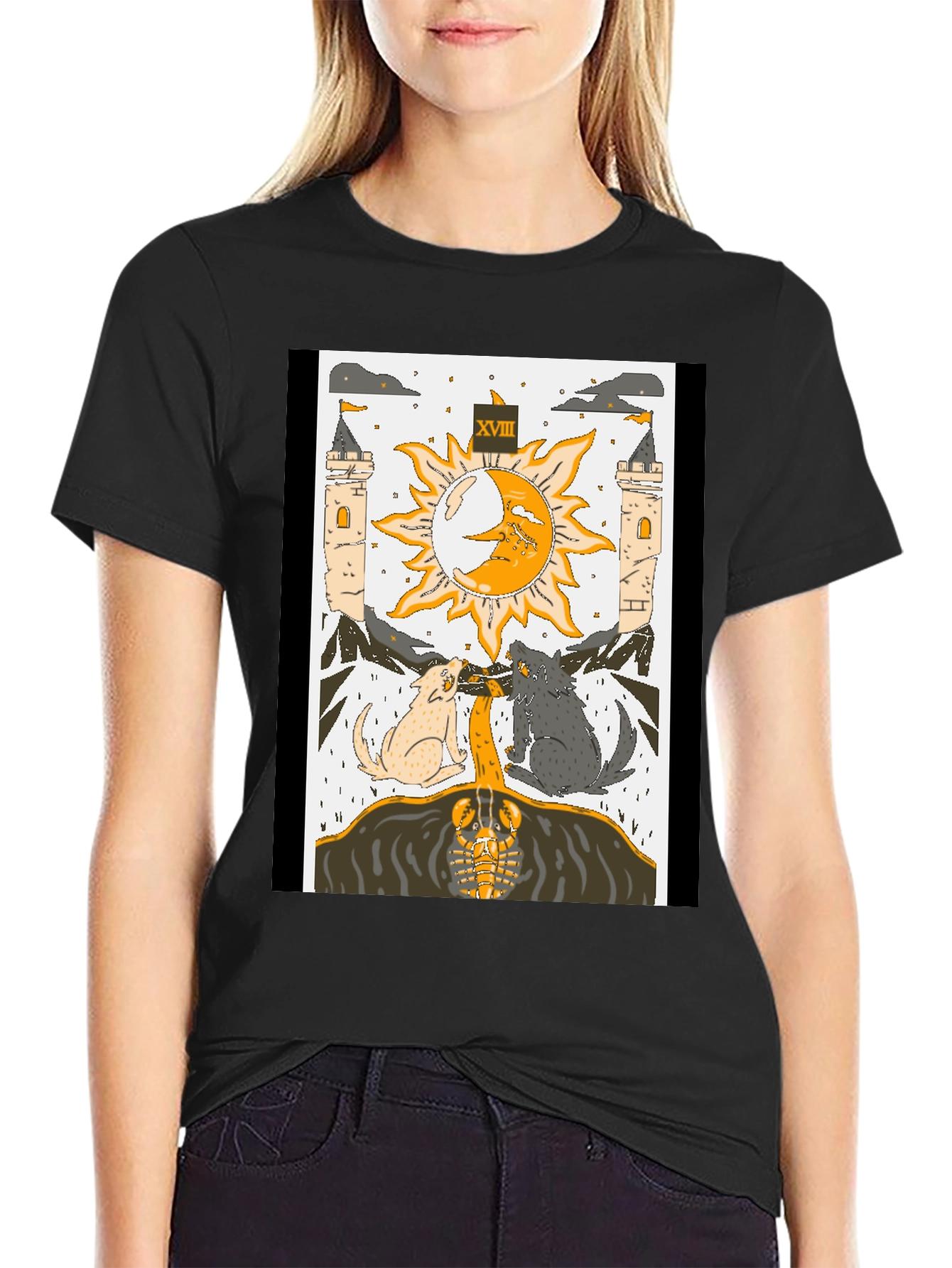 Moon Tarot Card T-Shirt - Lunar Wolves Design
