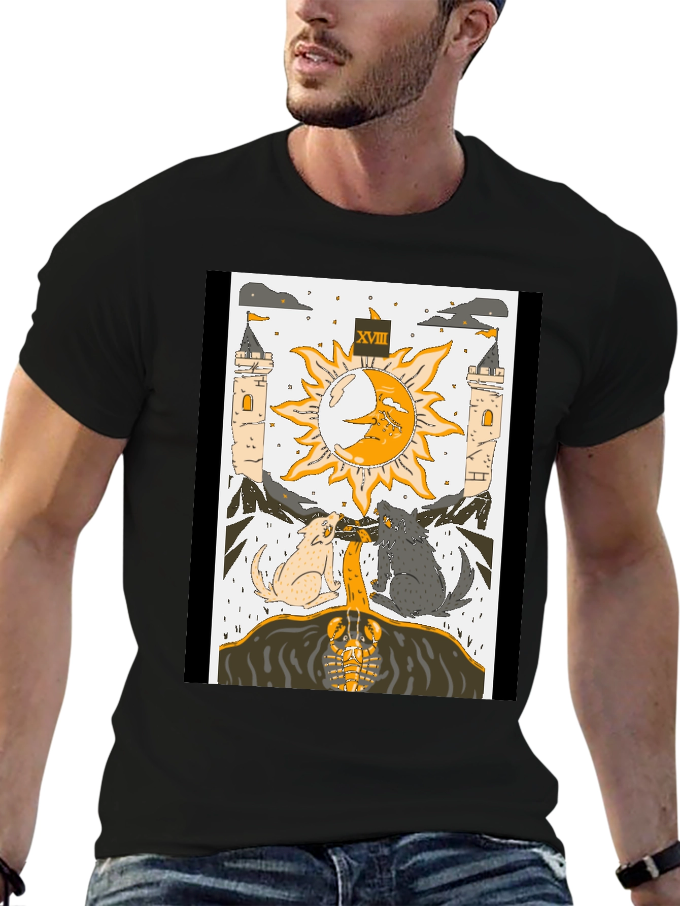 Moon Tarot Card T-Shirt - Lunar Wolves Design