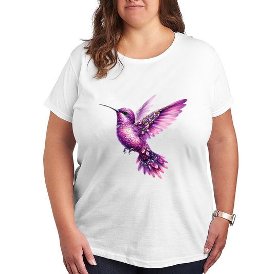 Sparkling Crystal Purple Hummingbird Glam Plus Size Women¡¯s Printed T-Shirt