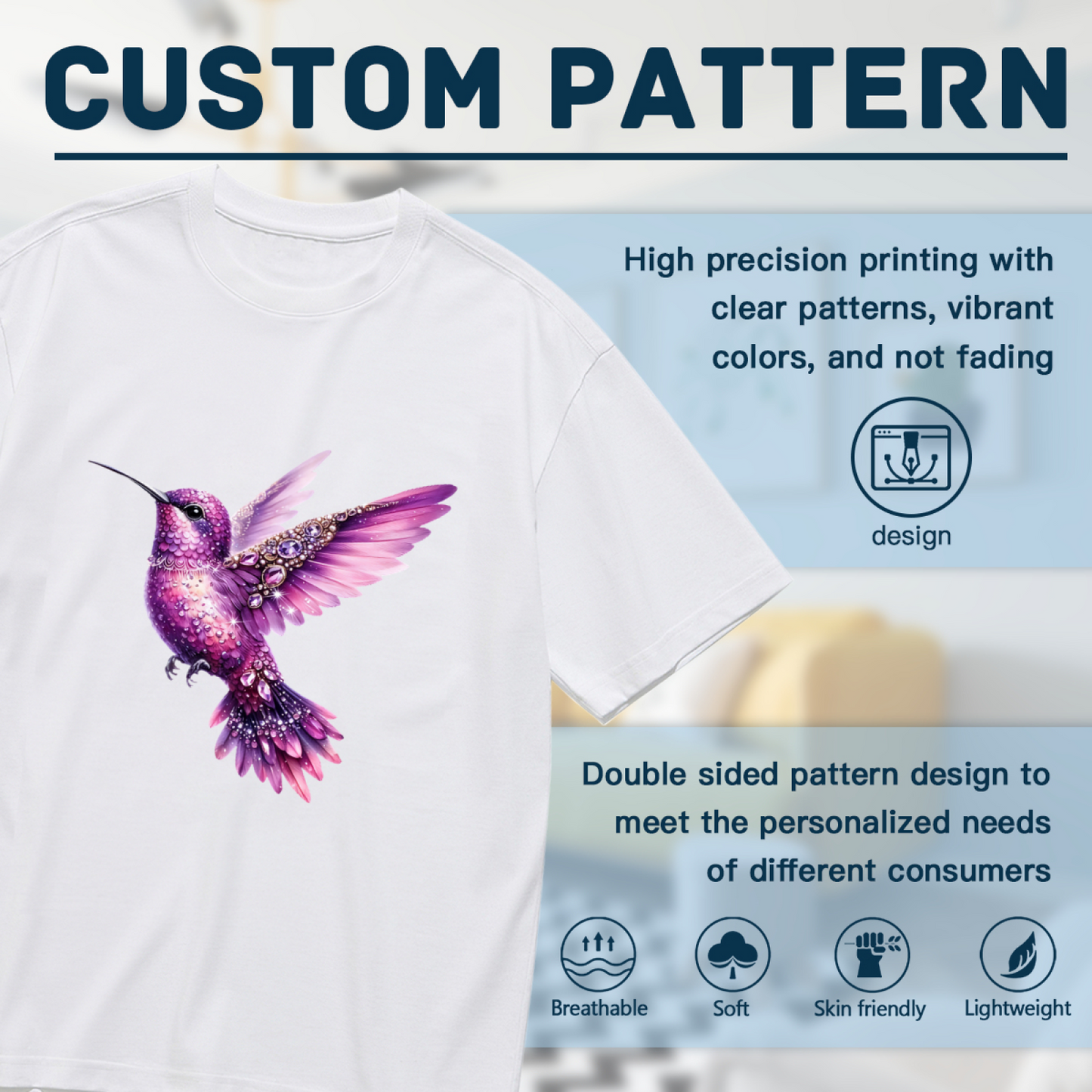 Sparkling Crystal Purple Hummingbird Glam Plus Size Women¡¯s Printed T-Shirt