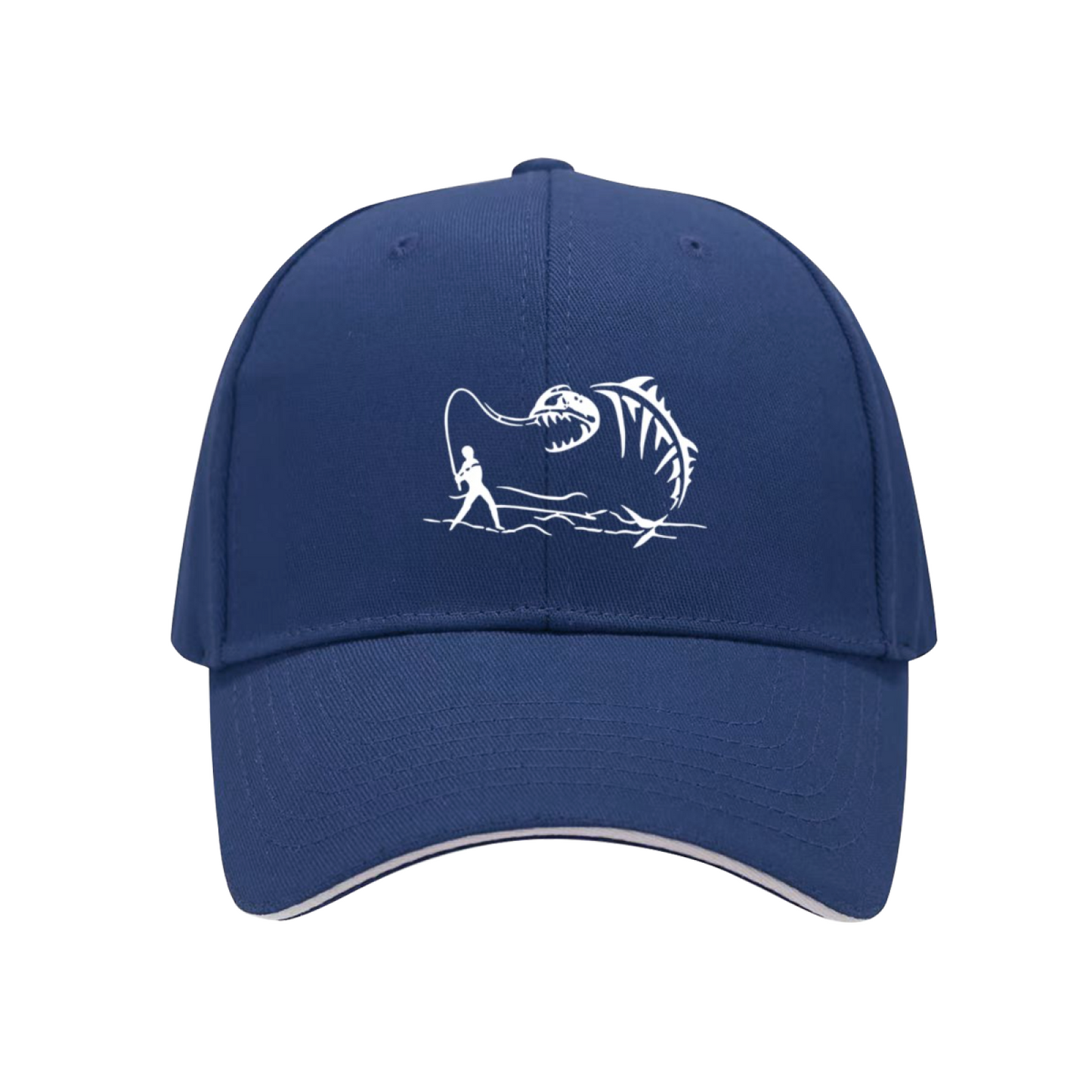 Giant Skeleton Monster Fisherman Graphic Navy Sandwich Baseball Cap