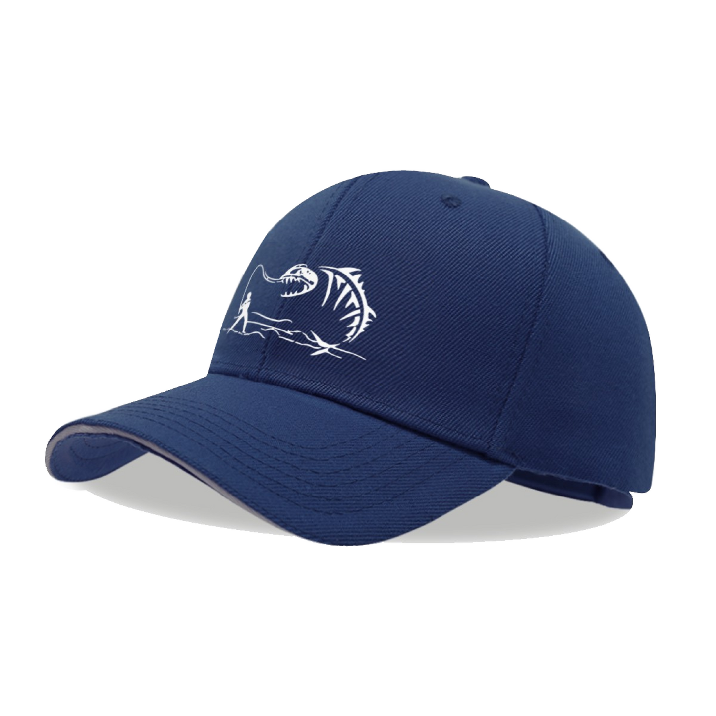 Giant Skeleton Monster Fisherman Graphic Navy Sandwich Baseball Cap