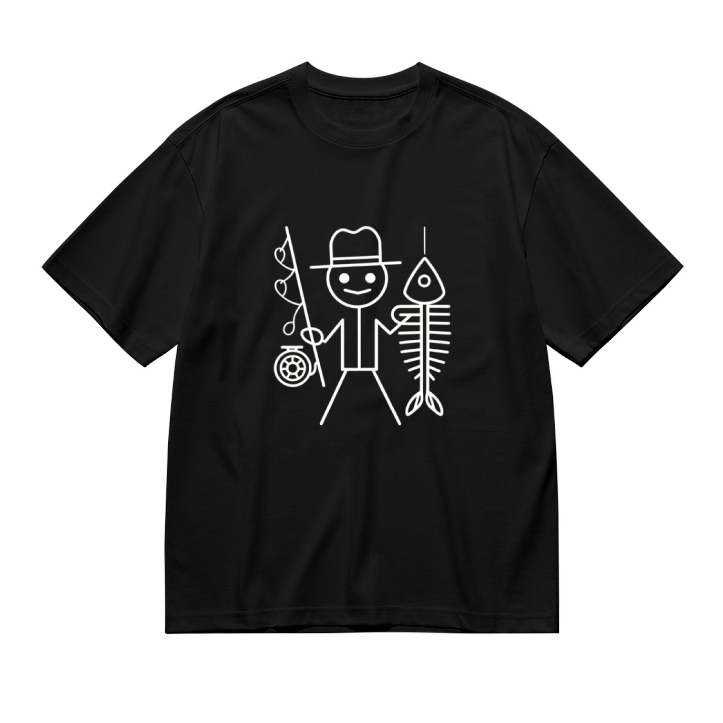 Funny Stick Figure Fisherman Fish Bone Hobby Lover Plus Size Women Printed T-Shirt