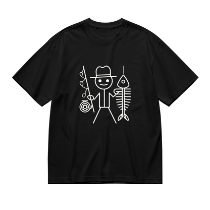 Funny Stick Figure Fisherman Fish Bone Hobby Lover Plus Size Women Printed T-Shirt